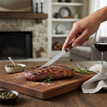 Imagem de Kit 12 Facas de Mesa Com Cabo de Madeira para Uso Comum Churrasco Buffet Restaurantes Talheres