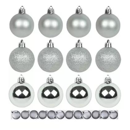 Imagem de Kit 15 Bolas De Natal Mista 3cm Prata Decoração Árvore