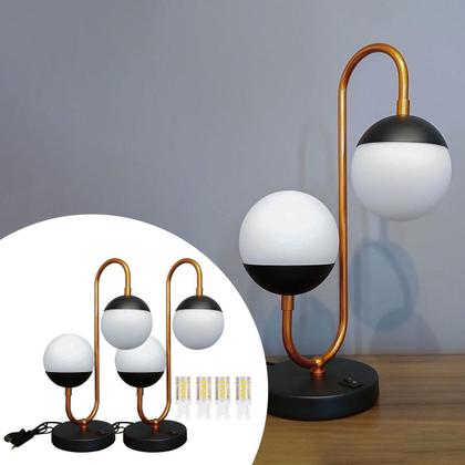 Imagem de Kit 2 Abajur de Mesa Moderno Jabuticaba Jennifer Alumínio Com 2 Globos Vidro 10cm com Lâmpada Branco Quente