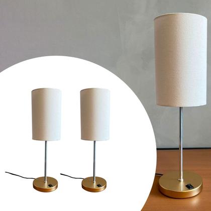 Imagem de Kit 2 Abajur Luminaria de Mesa Redondo Dourado Com Interruptor Com Cúpula Ref 82 Para Cabeceira Cama, Quarto ou Sala