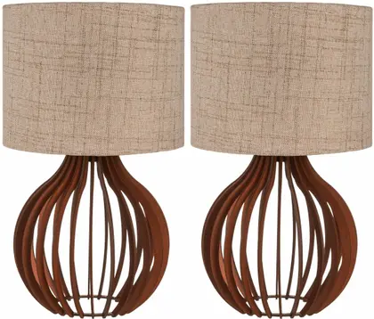 Imagem de Kit 2 Abajur Luminária Em Mdf Bivolt Criado Mesa Quarto Sala