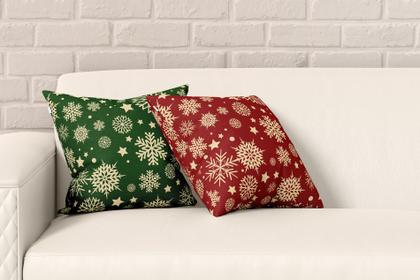 Imagem de Kit 2 Almofadas Com Enchimento Natalina Flocos de Neve Verde e Vermelho