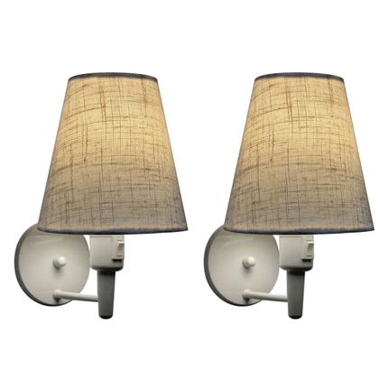 Imagem de Kit/2 Arandela Cone Md-2013 Branco C/ Inter Liga e Desl Cúpula em Tecido Rustico Bege - Bivolt