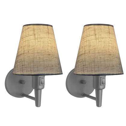 Imagem de Kit/2 Arandela Cone Md-2013 Cinza C/ Inter Liga e Desl Cúpula em Tecido Rustico Bege - Bivolt