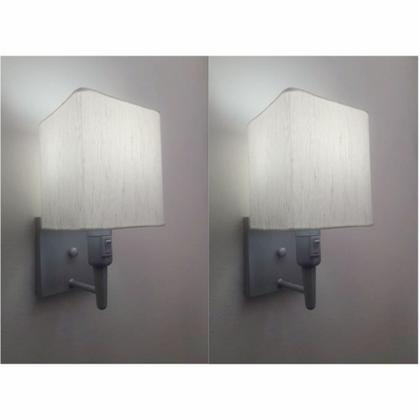 Imagem de Kit/2 Arandela Quadrada Md-2019 Cinza C/ Inter Liga e Desl Cúpula em Tecido Linho Bege - Bivolt