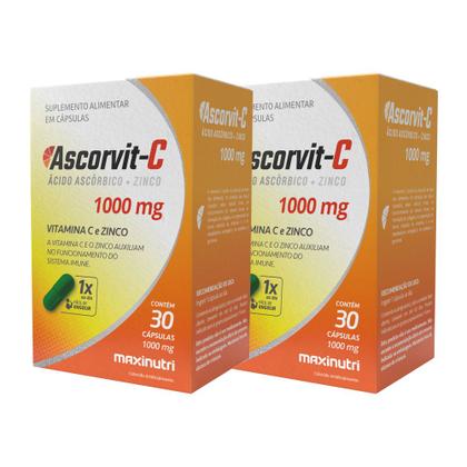 Imagem de Kit 2 AscorVit C 1000mg Vitamina C e Zinco 30 Caps Maxinutri