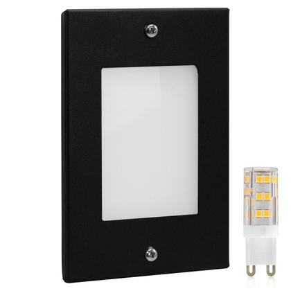 Imagem de Kit 2 Balizador de Embutir Escada Parede Preto 4x2 Alumínio + Lâmpada Led G9 5w Branco Frio 110V