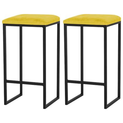 Imagem de Kit 2 Banqueta Decorativa Billie Base Preta Suede Amarelo G41 - Gran Belo