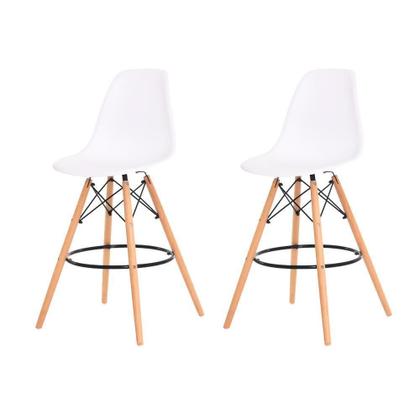 Imagem de Kit 2 Banquetas Alta Eiffel Eames Branca Base Madeira