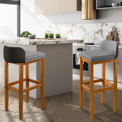 Imagem de Kit 2 Banquetas Luxo Alta Onix -Base em Madeira Maciça - Estofado em Linho Com Composê no material sintético - Preto