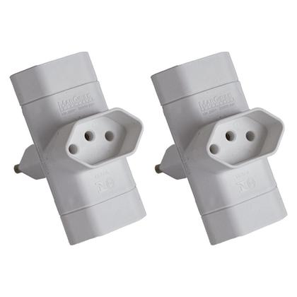 Imagem de Kit 2 Benjamim Adaptador T Tomada 3 Pino 10A Margirius Cinza