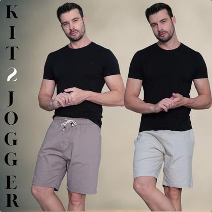 Imagem de Kit 2 Bermudas Jogger Masculina De Sarja Com Elastano Cordão Ajustável
