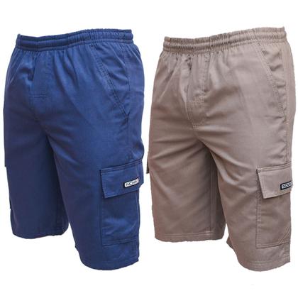 Imagem de Kit 2 Bermudas Short Brim Cargo Sarja Elástico Cordão 5 Bolsos Masculino Uniforme