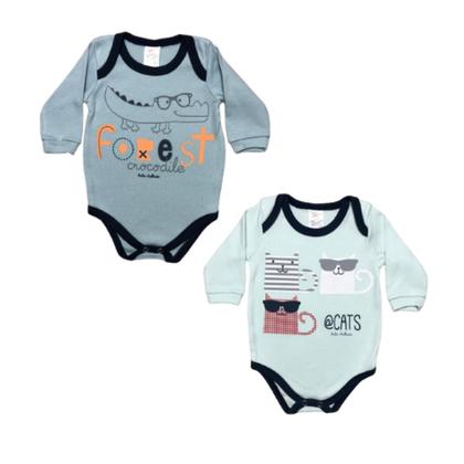 Imagem de KIT 2 Bodys Manga Longa Estampado Bebê Bicho Molhado REF:9022