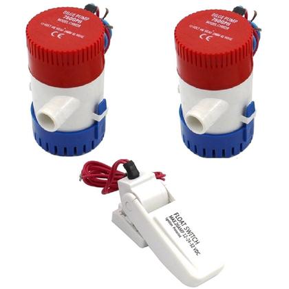 Imagem de Kit 2 Bomba de Porão Elétrica + Boia Interruptora Automática Náutica Embarcação Barco Lancha 12v ou 24v 750ghp e 1100gph