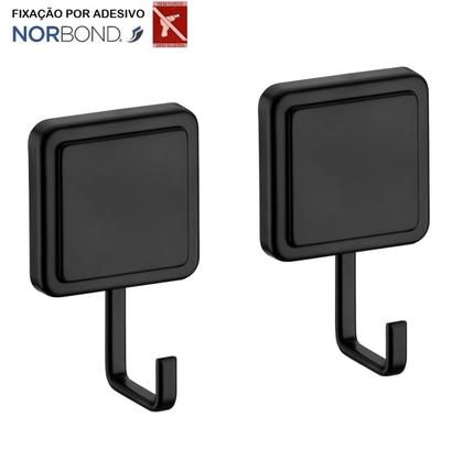 Imagem de Kit 2 Cabide Gancho Multiuso Para Toalha Objetos Banheiro Adesivo Dupla Face Preto Fosco - Future