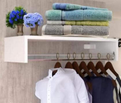 Imagem de Kit 2 Cabideiro de Parede Closet Arara de Roupas Quarto MDF Branco -