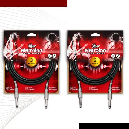 Imagem de Kit 2 Cabo P10 Mono P10 Mono Para Violão Guitarra Baixo 3m Metros - Pulse Eletrolon
