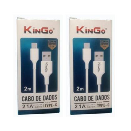 Imagem de Kit 2 Cabos USB-C Kingo Branco 2m 2.1A para Galaxy A20/A30