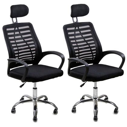 Imagem de Kit 2 Cadeiras Escritório Diretor Tela Mesh Encosto De Cabeça com Ebook