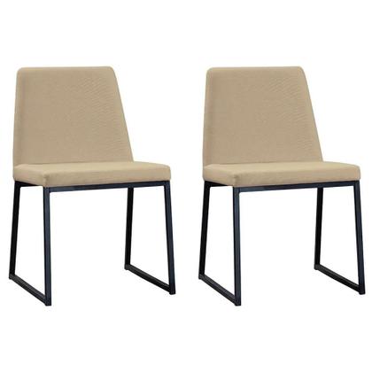 Imagem de Kit 2 Cadeiras Estofadas Base Aço Preto F37 Linho Bege Dmobiliario Bege