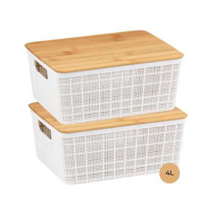 Imagem de Kit 2 Caixas 4 L Oikos Multiuso Organizadora Tampa De Bambu