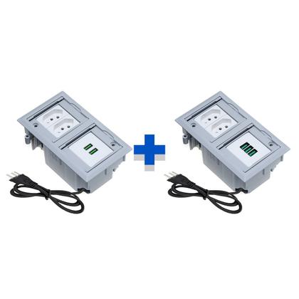 Imagem de Kit 2 Caixas De Tomadas 4 Blocos 2 Tomadas 10A 3USB 2USB