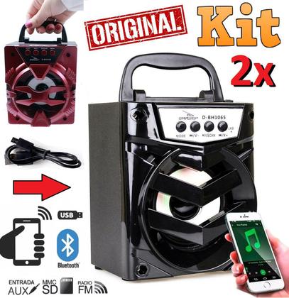 Imagem de Kit 2 Caixinhas Caixas Som Portátil Sem Fio Bluetooth Celular Rádio Fm Usb Pen Drive Mp3 Entrada Cartão Sd Amplificada