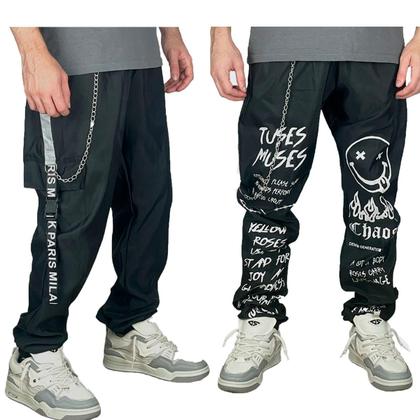 Imagem de Kit 2 Calça Gringa Estampada Modelo Trapper Corta Vento 100% poliester Jogger Corta Vento StreetWear