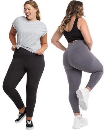 Imagem de Kit 2 Calças Legging Plus Size Reforçada Academia Fit veste do 46 ao 52