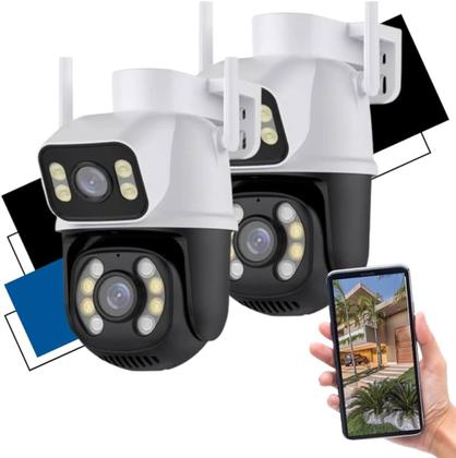 Imagem de Kit 2 Câmera De Segurança Smart Wi-fi Ip66 Dupla Lente 360 Visão Noturna Externa Prova  D' Agua