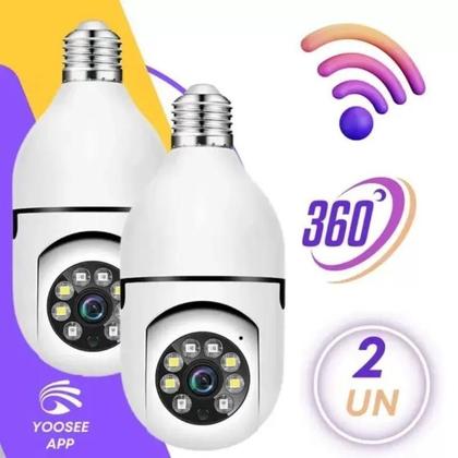Imagem de Kit 2 Câmeras de segurança wifi ip sem fio 360 encaixe lampada aplicativo yoosee visão noturna segurança E27