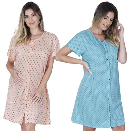 Imagem de Kit 2 Camisola Aberta Botões Pós Cirurgia Amamentação Pós Parto