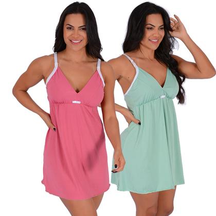 Imagem de Kit 2 Camisola Amamentação Suede Pós Parto Mamãe Bebê Fecho em Click