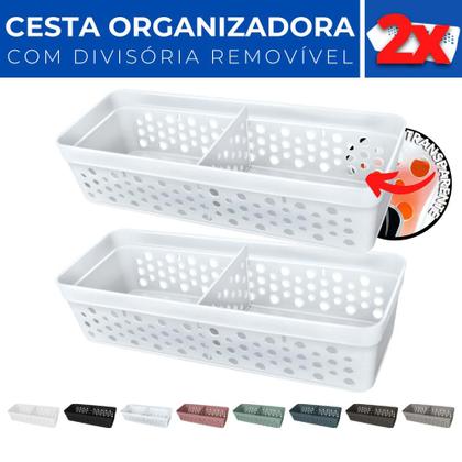 Imagem de Kit 2 Cesto Organizador Rattan c/ Divisória Removível 23x8