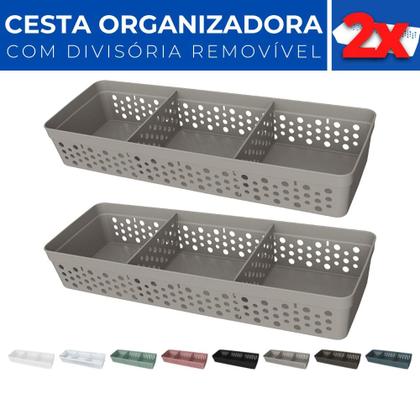 Imagem de Kit 2 Cesto Organizador Rattan c/ Divisória Removível 34x11