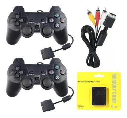 Imagem de Kit 2 controles + memory card + cabo AV compatível com ps2 