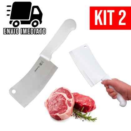 Imagem de Kit 2 Cutelo Profissional Machadinha de Aço Inox para Corte de Carne Faca Cozinha Lâmina Ultra Afiada