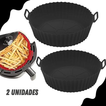 Imagem de Kit 2 Forma de Silicone para Air Fryer Cesto Fritadeira Elétrica Micro-Ondas Forno Reutilizável 18 Cm