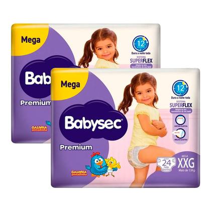 Imagem de Kit 2 Fralda Babysec Premium Tamanho XXG com 24 Fraldas Descartáveis cada