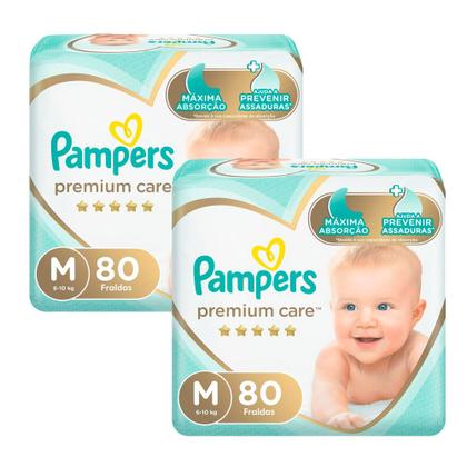 Imagem de Kit 2 Fralda Pampers Premium Care Tamanho M Hiper 80 Unidades Descartáveis