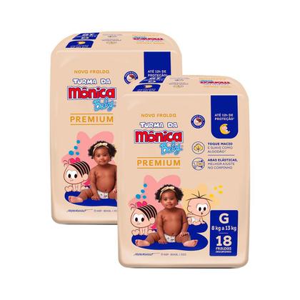Imagem de Kit 2 Fralda Turma da Mônica Baby Premium Jumbo G com 18un cada