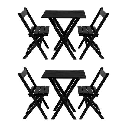 Imagem de Kit 2 Jogos de Mesa Aparador Bar Dobrável com 2 Cadeiras em Madeira Maciça - Preto