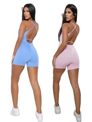 Imagem de Kit 2 Macaquinho Academia Liso Curto Fitness Macacão Alcinha