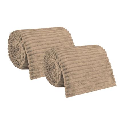 Imagem de Kit 2 Mantas Cobertor Casal Microfibra Canelada Antialérgica Coberta Riscada Macia 2,00x1,80m