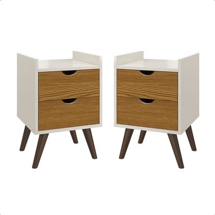 Imagem de Kit 2 Mesa de Cabeceira Juma 2 Gavetas e Nicho Pés Retrô