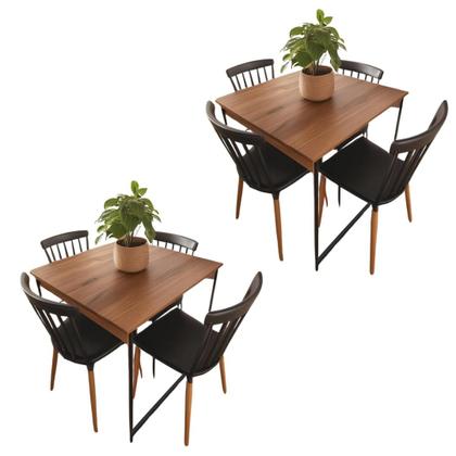 Imagem de Kit 2 Mesa de Jantar Quadrada em Carvalho Amadeirado  Para 4 Pessoas, Estilo Industrial e Sofisticação na Sua Cozinha