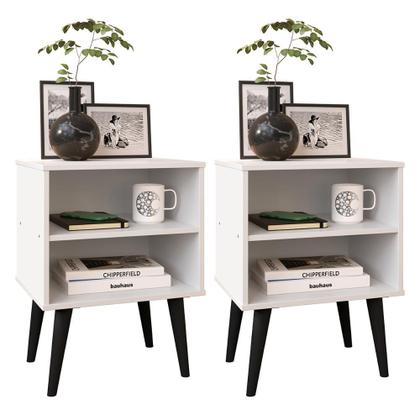 Imagem de Kit 2 Mesas Cabeceira Pés Palito Retrô Nicho Decorativo Prateleira Organizadora Jogo Quarto Completo Mesinha Lateral Cama - RPM Móveis