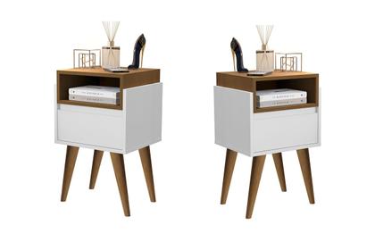 Imagem de Kit 2 Mesas de Cabeceira Evora Pés Palito Branco / Nature - MJM Casa dos Moveis