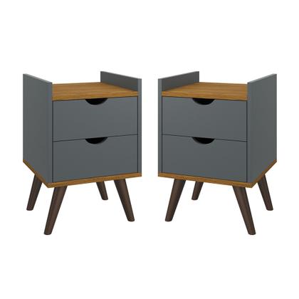 Imagem de Kit 2 Mesas de Cabeceira Juma Moderna com 2 gavetas - Cinza com Freijó